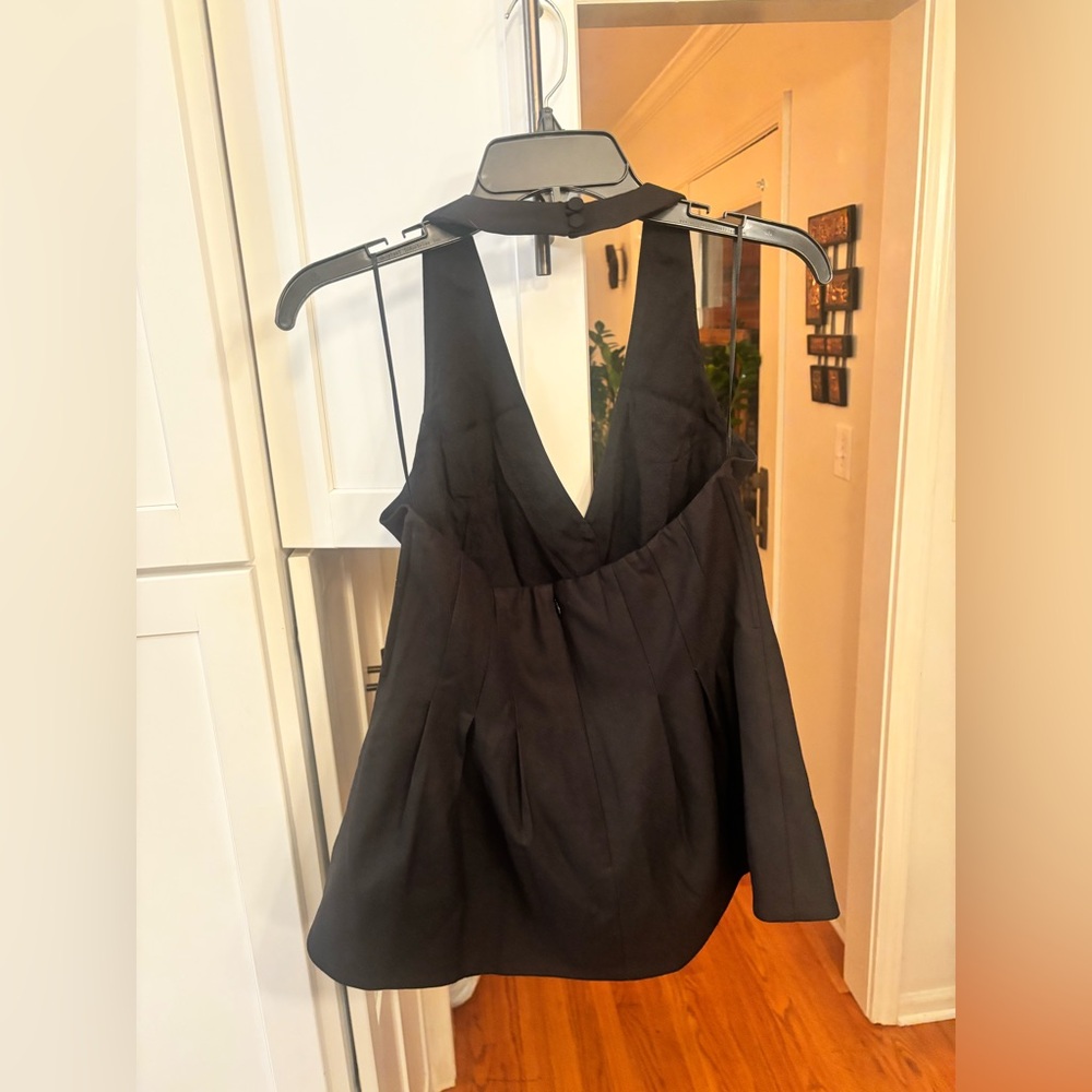 new Reformation Auli pleated button halter top in black - Picture 5 of 7
